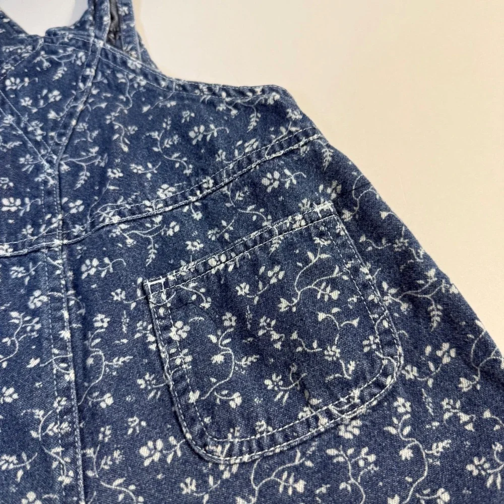 Vintage Y2K Old Navy Girls Floral Denim Shortalls Overalls 12-18 month Cottage